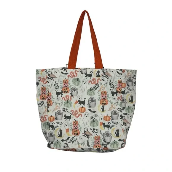 New Hallow Home Halloween Tote Bag Trick or Treat XL Pumpkin Ghost Shopping Bag - Picture 2 of 7
